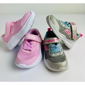 Baby Toddler Girl's Sketchers Sneakers Size 6 Lot Bundle of Two NWOT Pink Silver